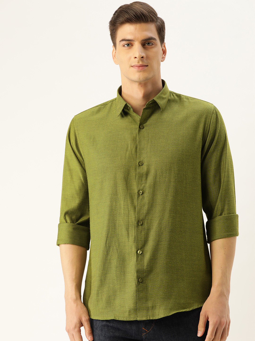 

SOJANYA Men Green Classic Regular Fit Self Design Casual Shirt
