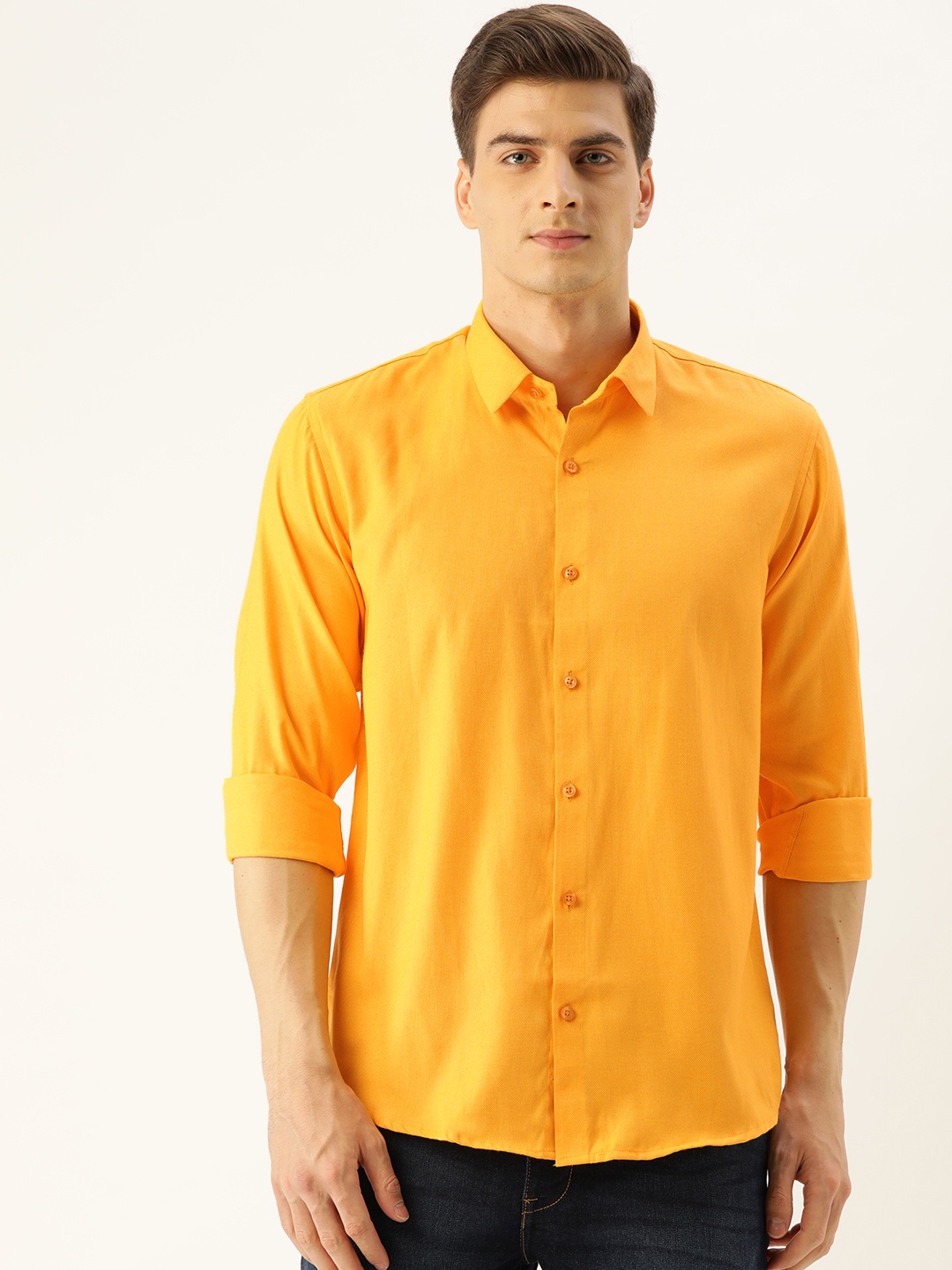 

SOJANYA Men Mustard Yellow Classic Regular Fit Self Design Casual Shirt