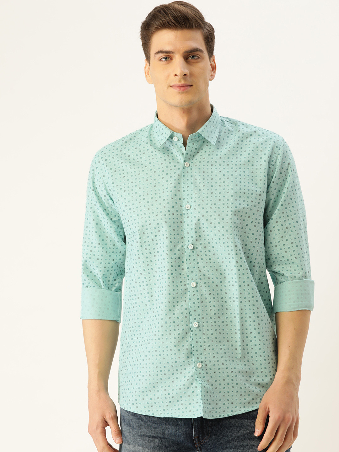 

SOJANYA Men Sea Green Classic Regular Fit Printed Casual Shirt