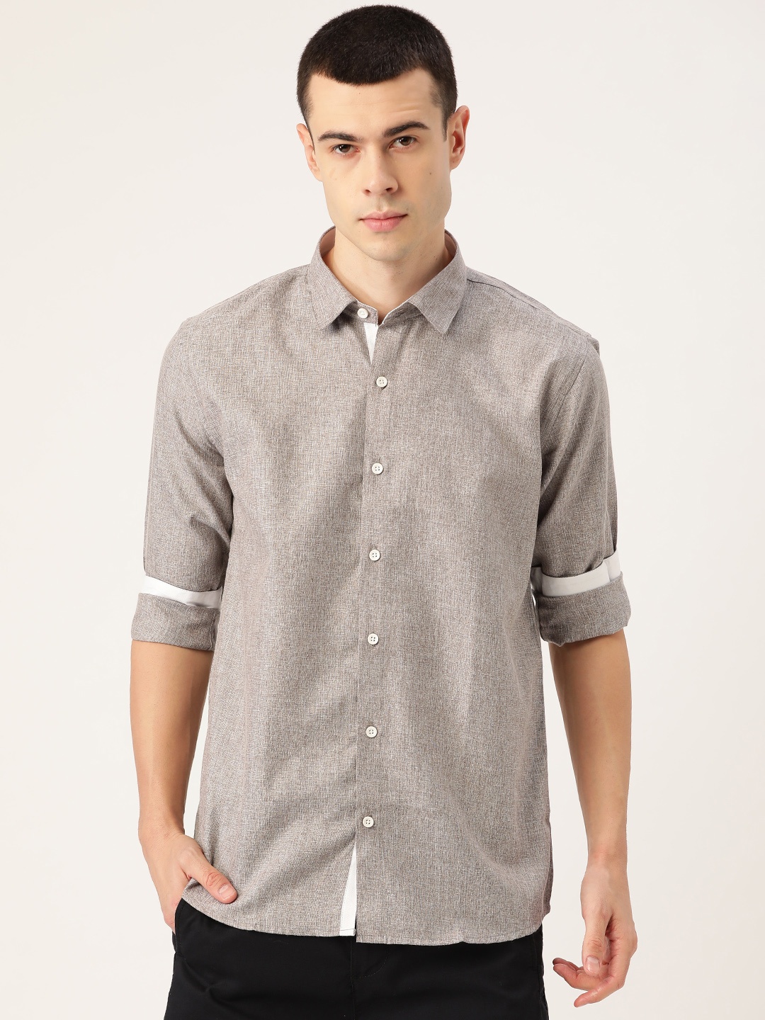 

SOJANYA Men Taupe Classic Regular Fit Self Design Casual Shirt