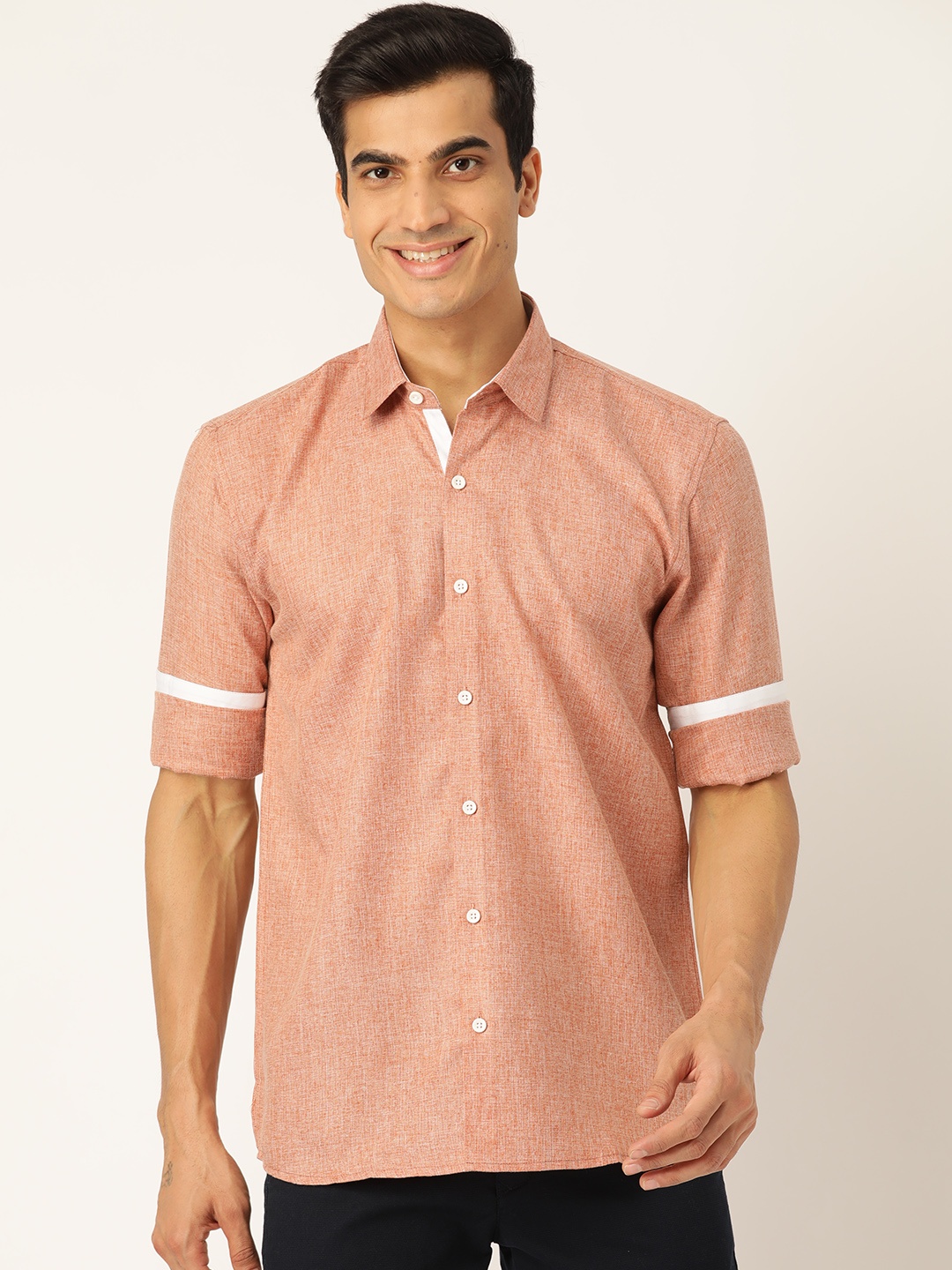 

SOJANYA Men Peach-Coloured Classic Regular Fit Self-Design Casual Shirt