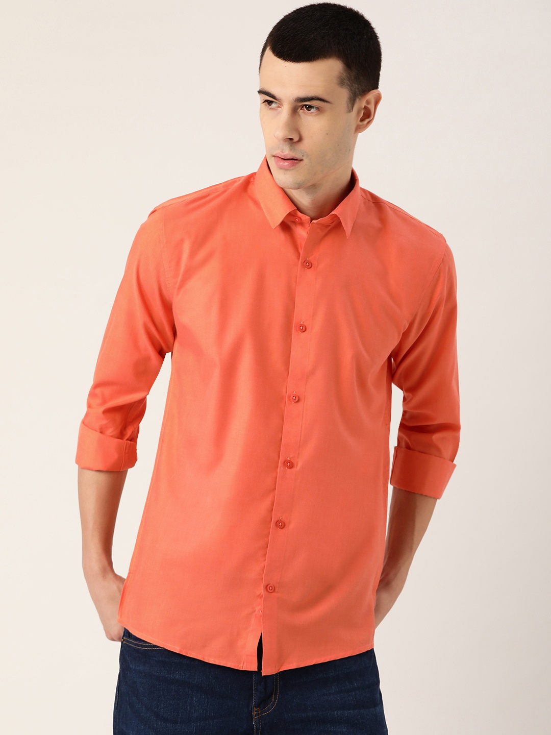 

SOJANYA Men Orange Classic Regular Fit Solid Casual Shirt