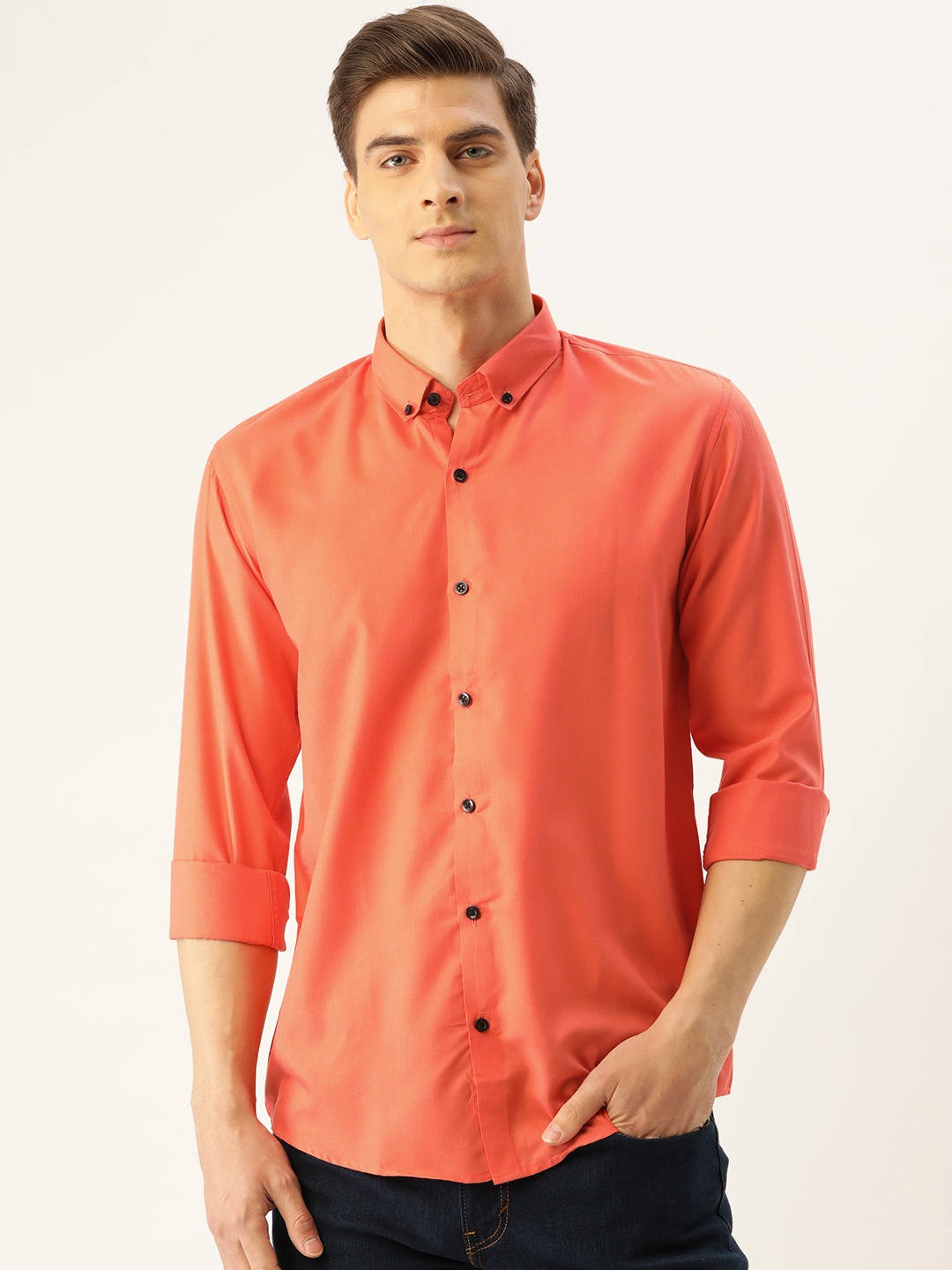 

SOJANYA Men Orange Classic Regular Fit Solid Casual Shirt