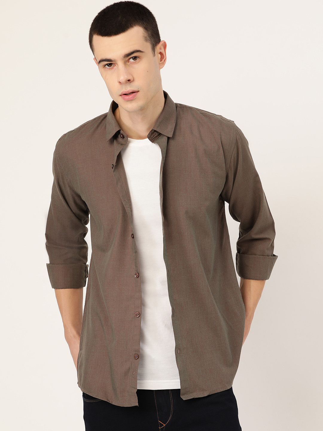 

SOJANYA Men Brown Dual-Tone Classic Regular Fit Self Design Casual Shirt