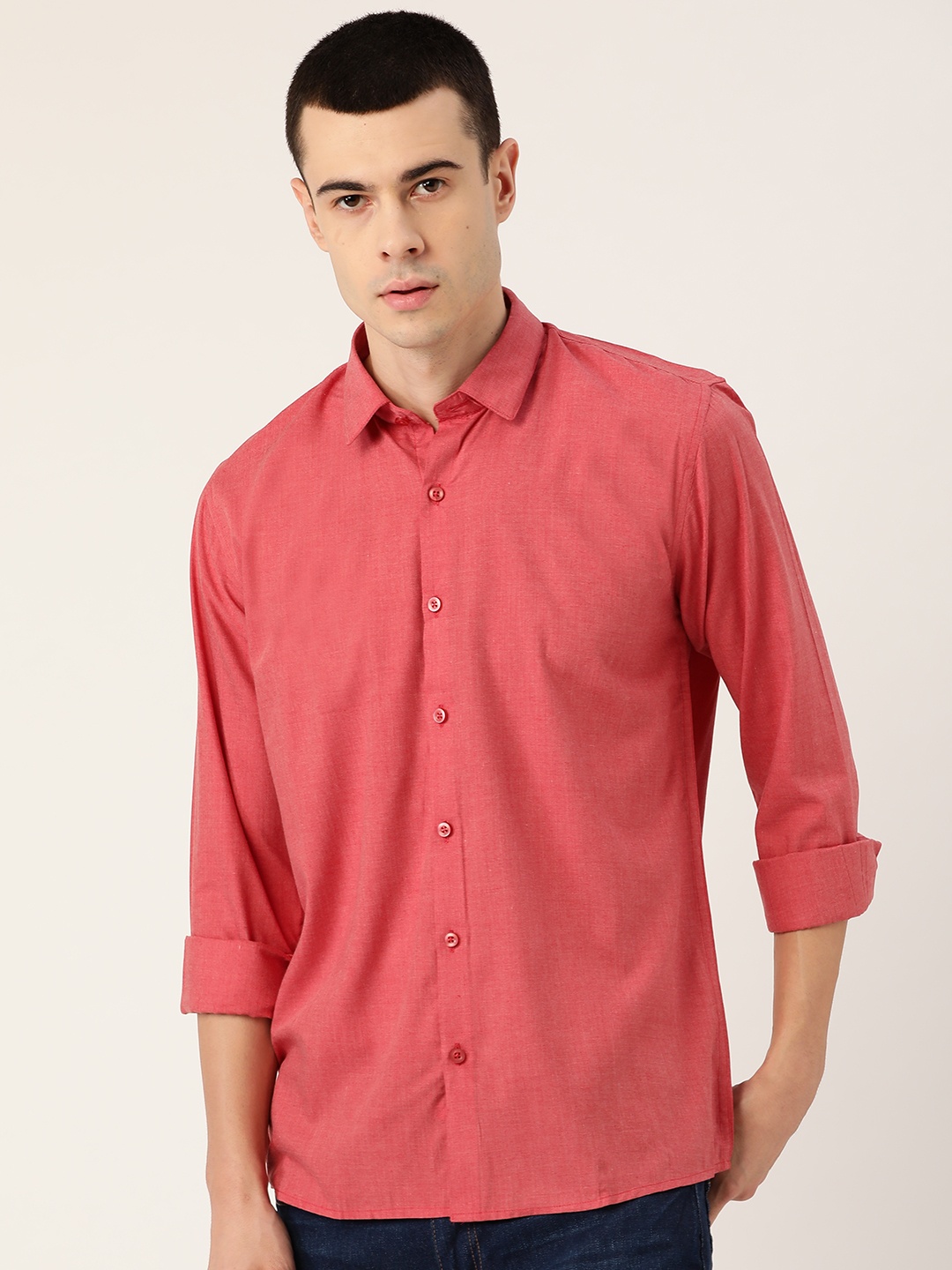 

SOJANYA Men Pink Classic Regular Fit Solid Casual Shirt