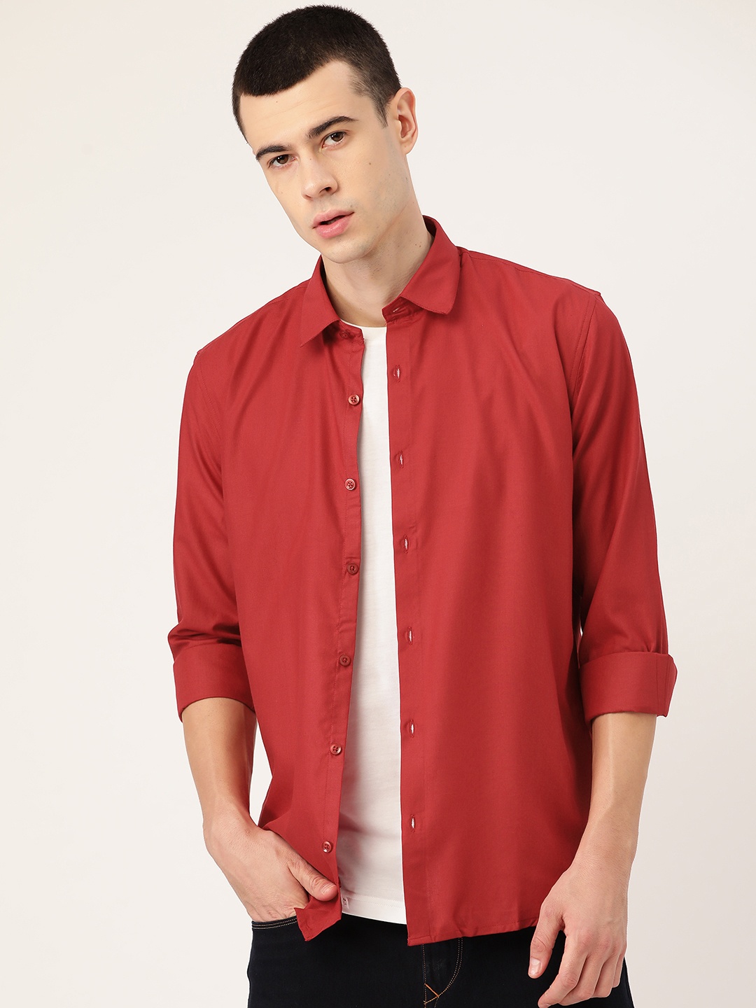

SOJANYA Men Red Classic Regular Fit Solid Casual Shirt