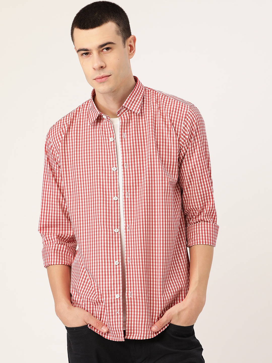 

SOJANYA Men Red & White Classic Regular Fit Checked Casual Shirt