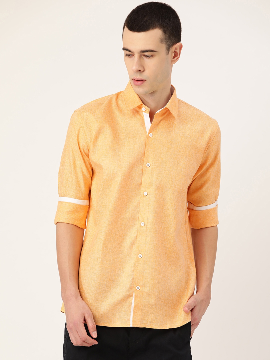 

SOJANYA Men Peach-Coloured Classic Regular Fit Self Design Casual Shirt