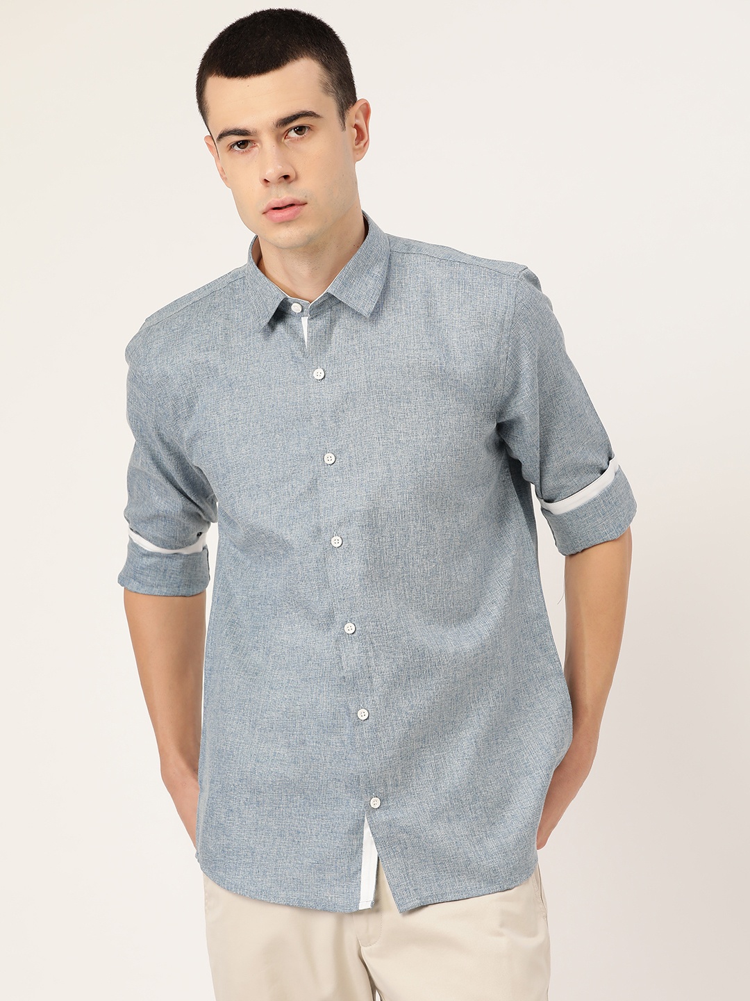

SOJANYA Men Blue Classic Regular Fit Self Design Casual Shirt