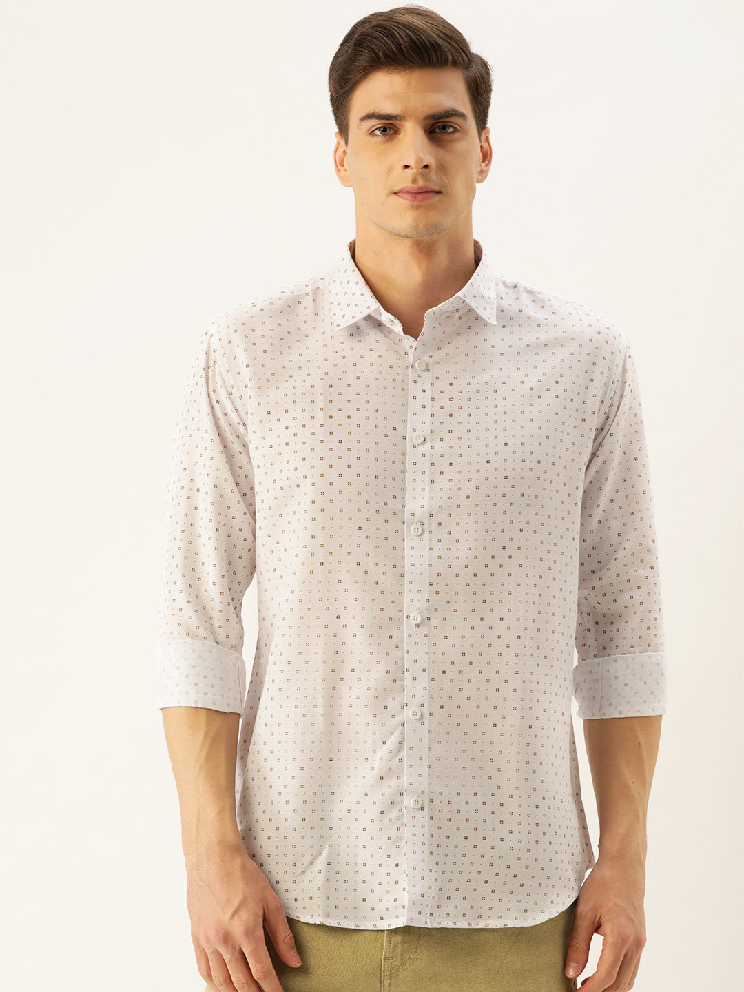 

SOJANYA Men White & Brown Classic Regular Fit Micro Ditsy Printed Casual Shirt