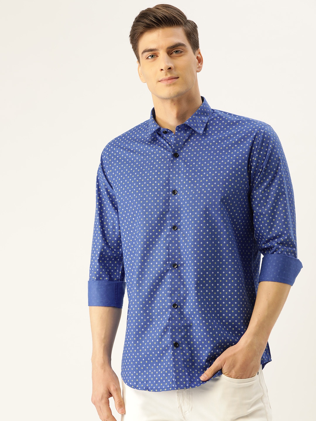 

SOJANYA Men Blue & Yellow Regular Fit Printed Casual Shirt