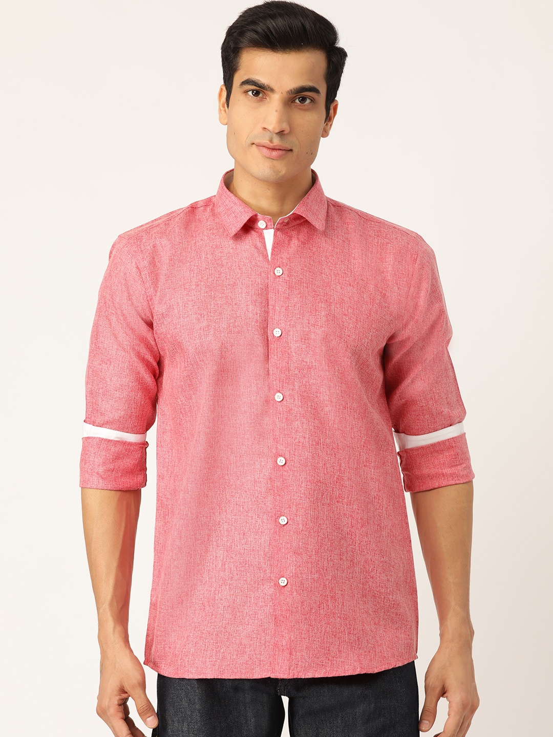 

SOJANYA Men Pink Classic Regular Fit Self Design Casual Shirt