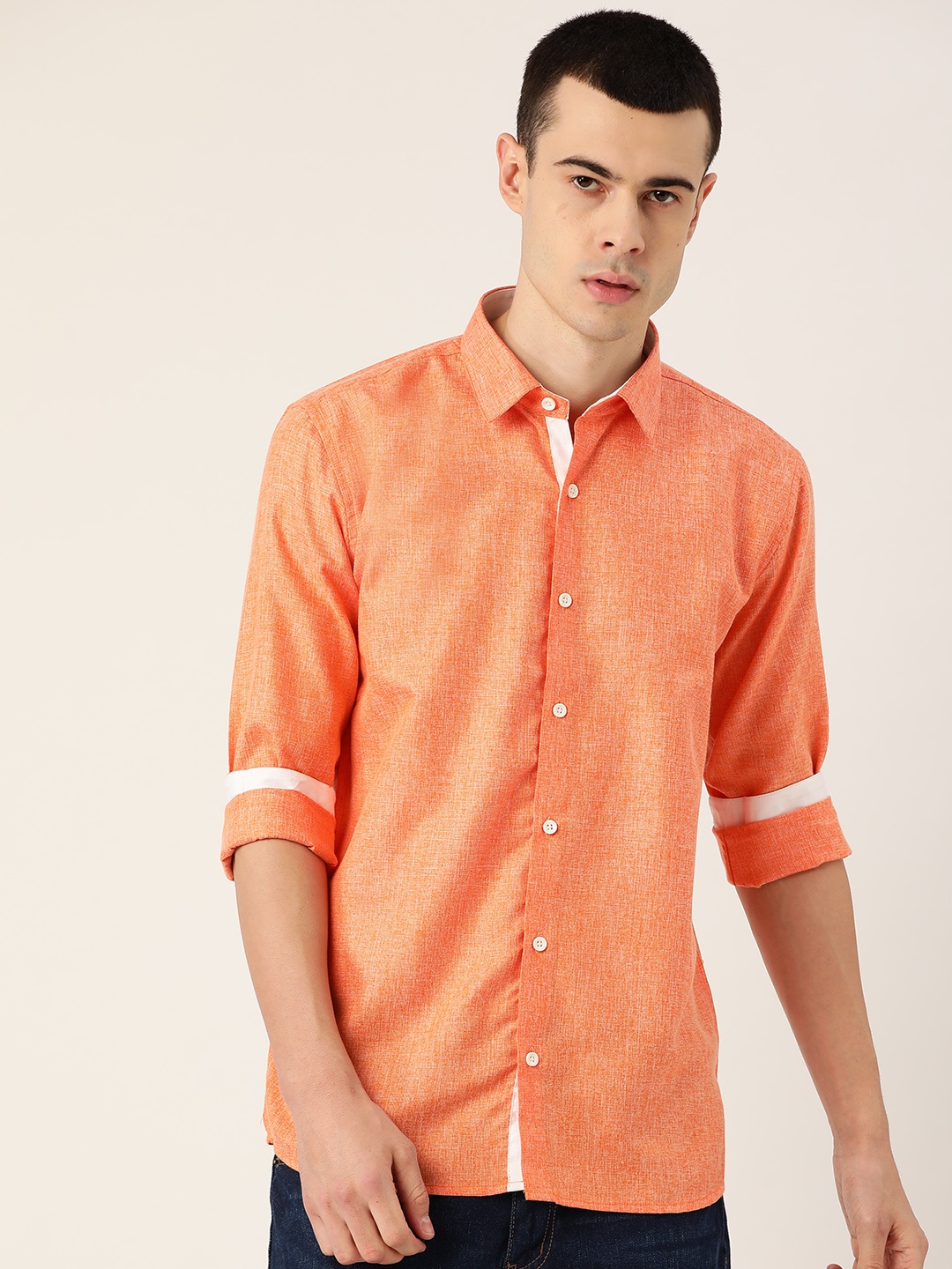 

SOJANYA Men Orange Classic Regular Fit Self-Design Casual Shirt