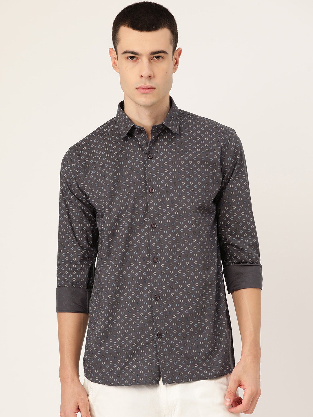 

SOJANYA Men Charcoal Grey Classic Regular Fit Printed Casual Shirt