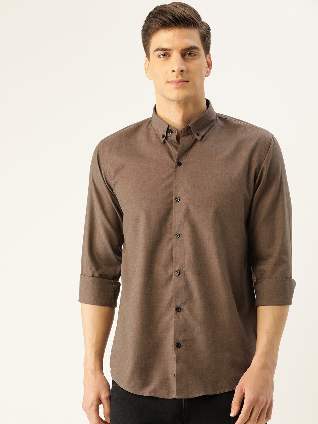 

SOJANYA Men Brown Classic Regular Fit Solid Casual Shirt