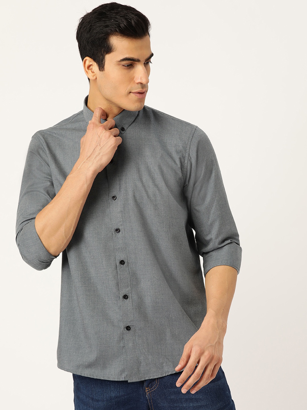 

SOJANYA Men Charcoal Grey Classic Regular Fit Solid Smart Casual Shirt