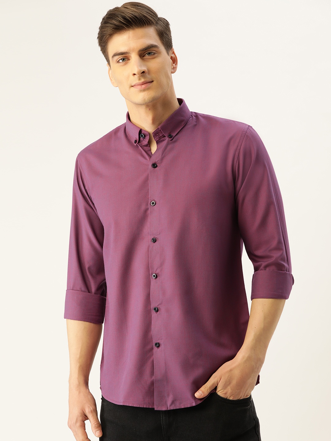 

SOJANYA Men Purple Classic Regular Fit Solid Casual Shirt