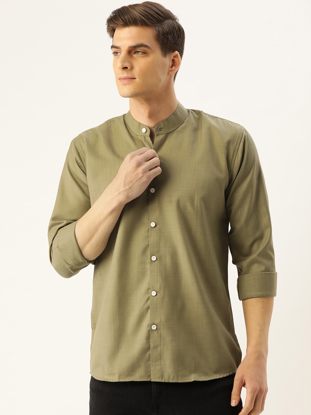 

SOJANYA Men Olive Green Classic Regular Fit Solid Casual Shirt