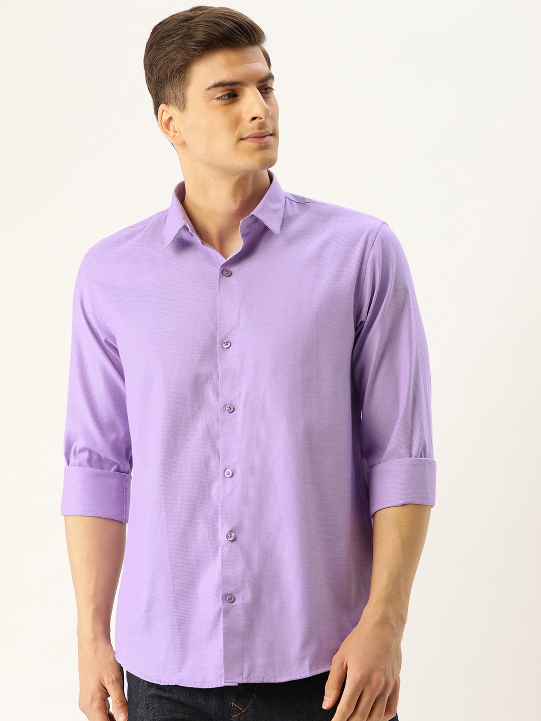 

SOJANYA Men Purple & White Classic Regular Fit Self Design Casual Shirt