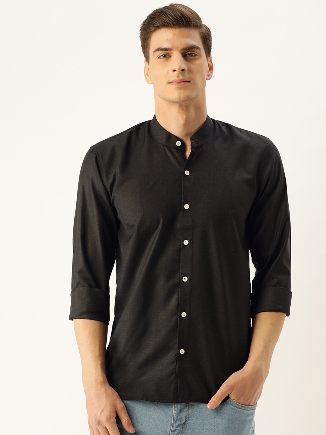 

SOJANYA Men Black Classic Regular Fit Solid Casual Shirt