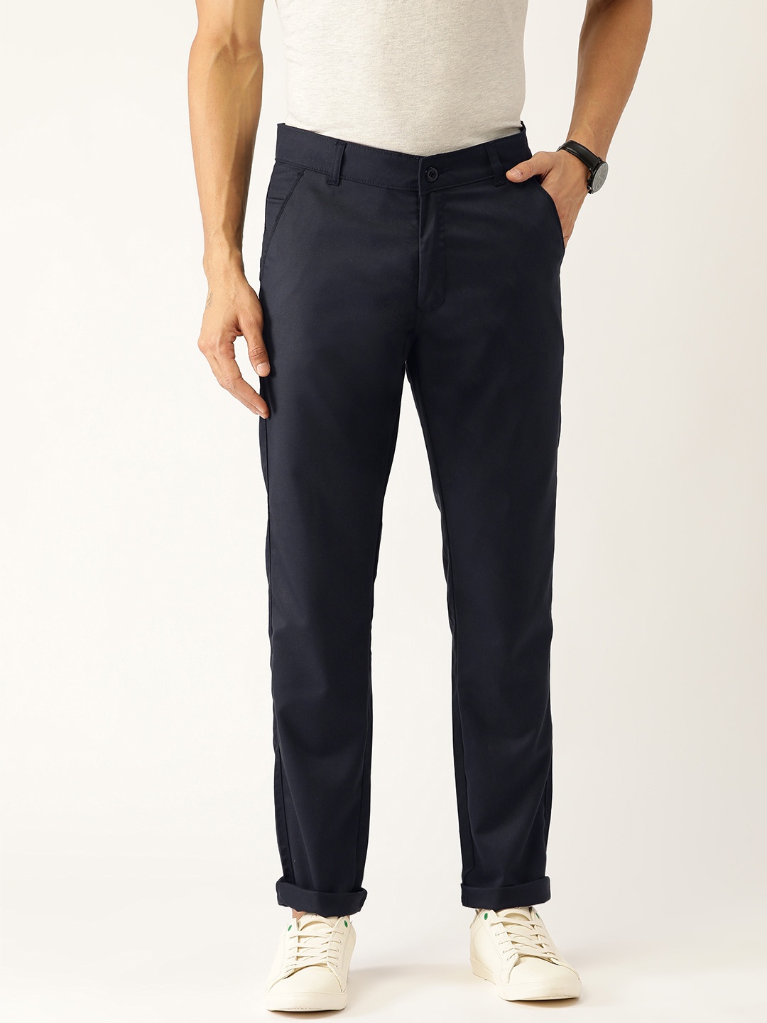 

SOJANYA Men Navy Blue Smart Regular Fit Solid Trousers