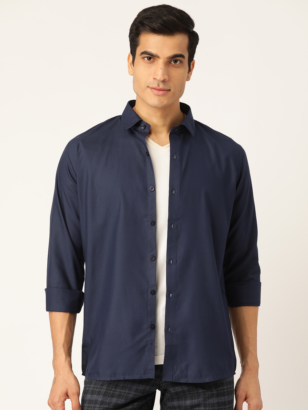 

SOJANYA Men Navy Blue Classic Regular Fit Solid Casual Shirt
