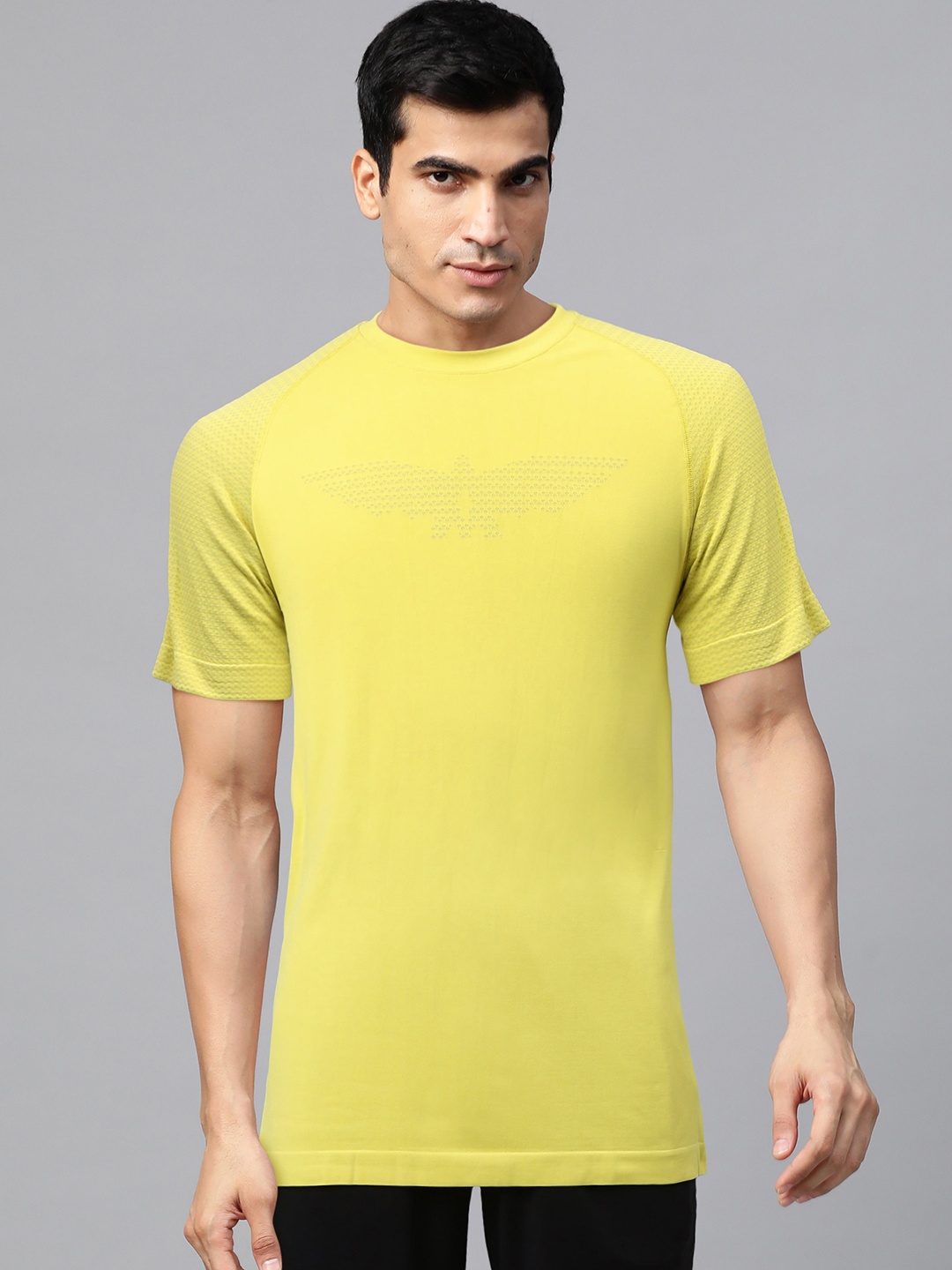 

Park Avenue Men Lime Yellow Brand Logo Patterned Round Neck Lounge T-shirt