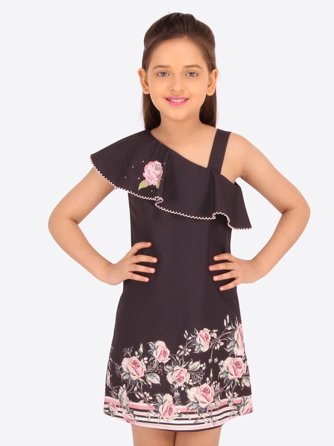 

CUTECUMBER Girls Black & Pink Printed A-Line Dress