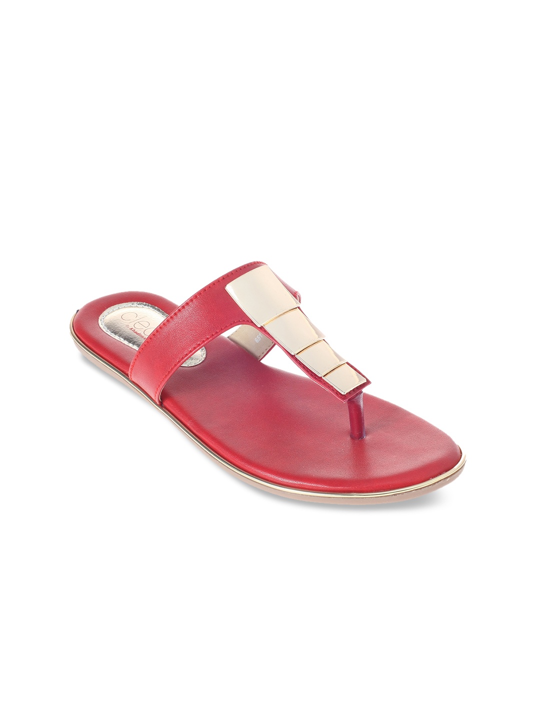 

Khadims Women Red Embellished T-Strap Flats