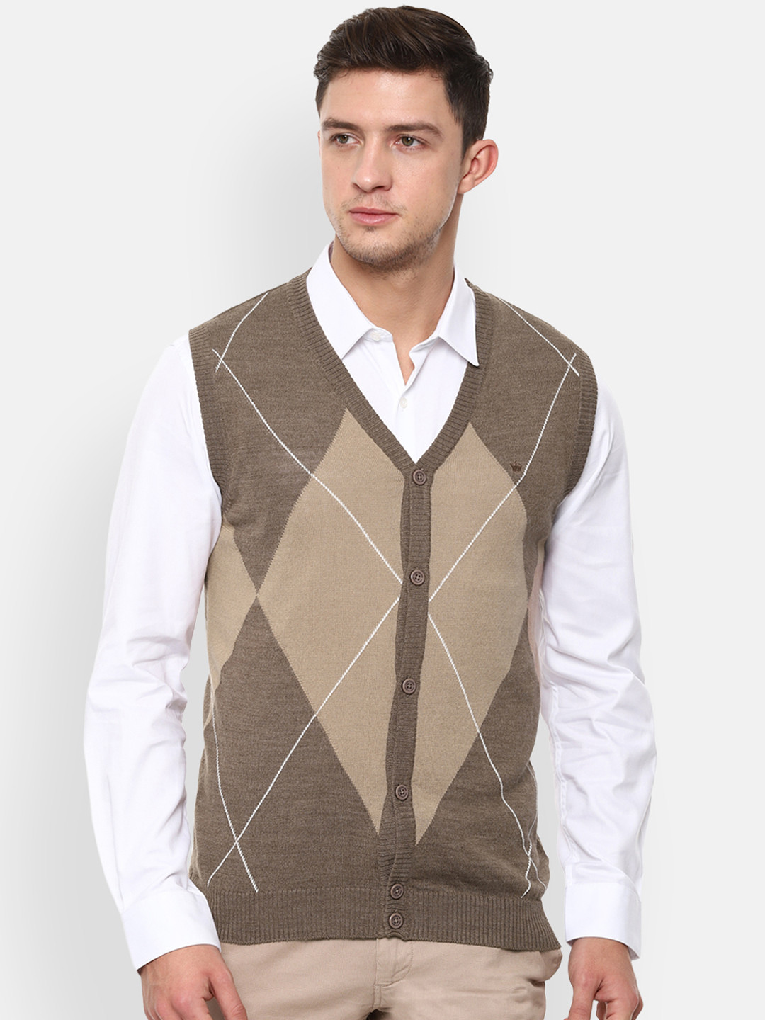 

Louis Philippe Men Brown Self Design Cardigan Sweater