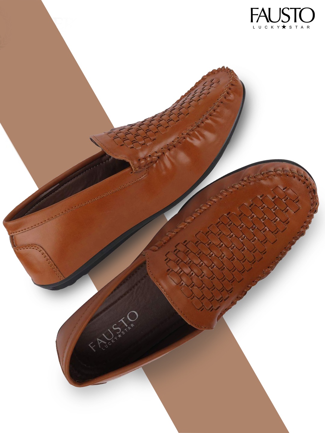 

FAUSTO Men Tan Brown Textured Loafers