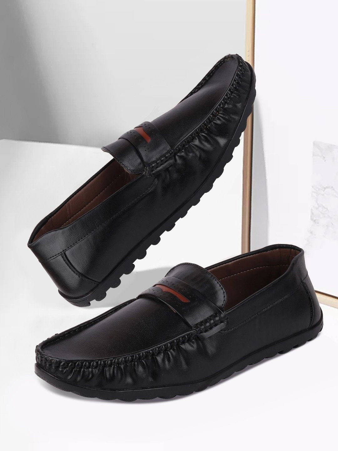 

FAUSTO Men Black Memory Foam Penny Loafers