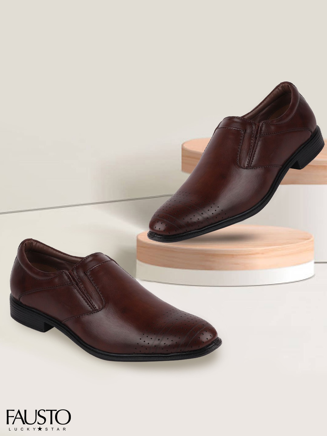 

FAUSTO Men Brown Solid Formal Slip-On Shoes