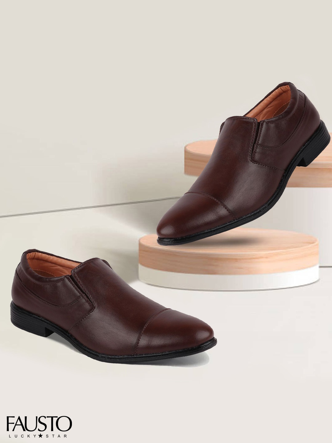 

FAUSTO Men Brown Solid Formal Slip-Ons