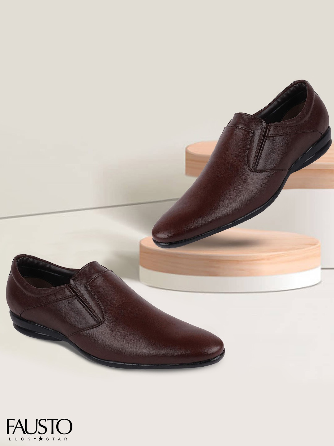 

FAUSTO Men Brown Solid Formal Slip-Ons