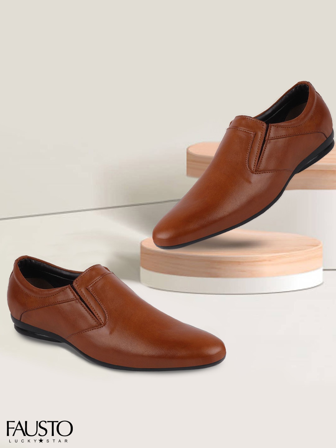 

FAUSTO Men Tan Brown Solid Formal Slip-Ons