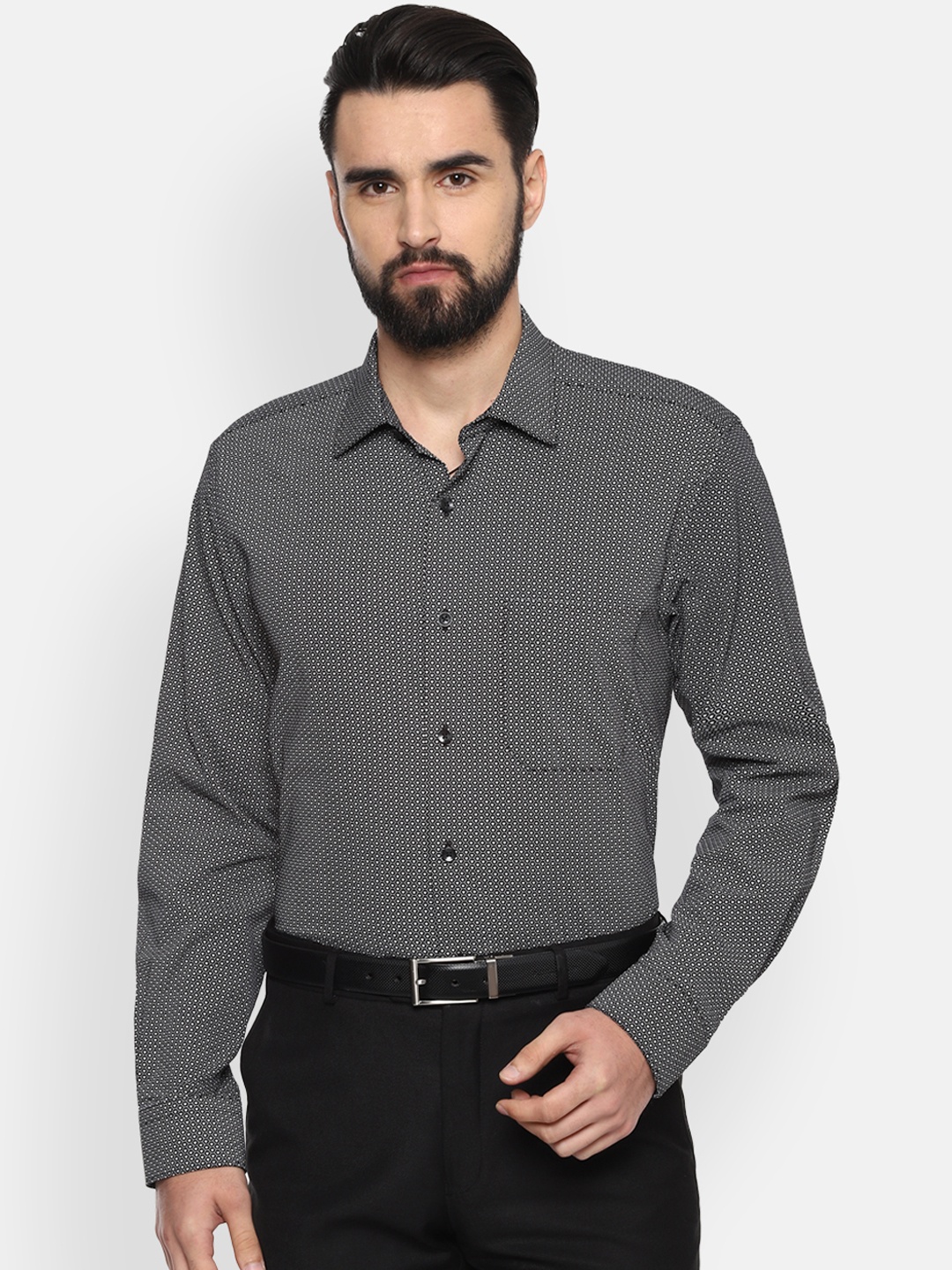 

Louis Philippe Men Black & White Classic Slim Fit Printed Formal Shirt