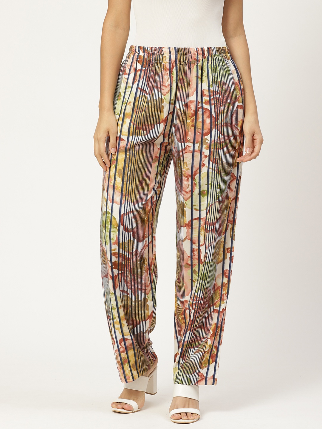 

shiloh Women Multicoloured Striped Straight Palazzos, Multi