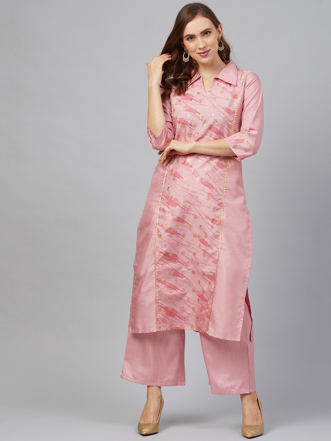 

ZIYAA Women Pink Khari Print Kurta with Palazzos