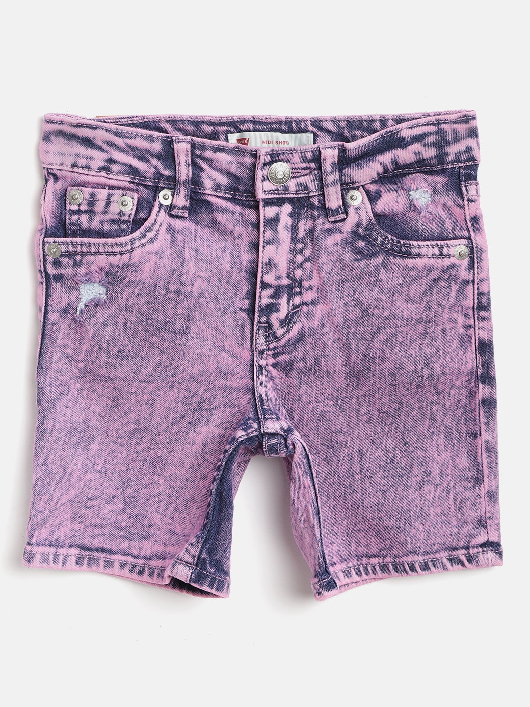 

Levis Girls Pink & Navy Solid Slim Fit Denim Shorts