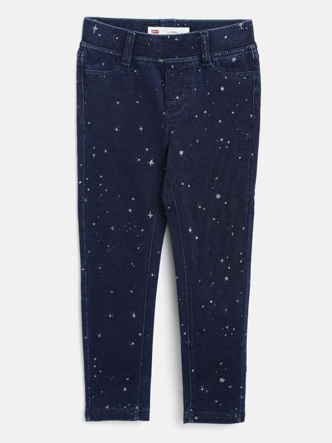 

Levis Girls Navy Blue & Silver-Toned Glitter Star Print Super Skinny Fit Denim Jeggings