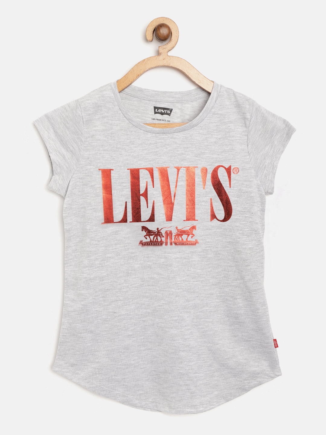 

Levis Girls Grey Melange Brand Logo Print Round Neck T-shirt