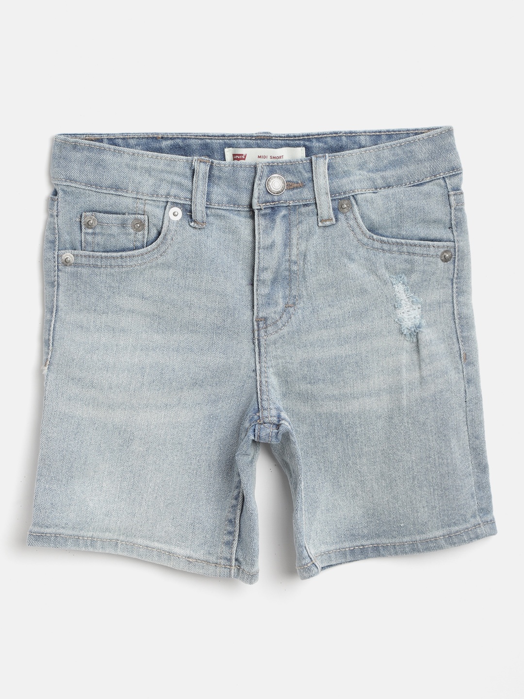 

Levis Girls Blue Washed Slim Fit Denim Shorts with Ripped Detail