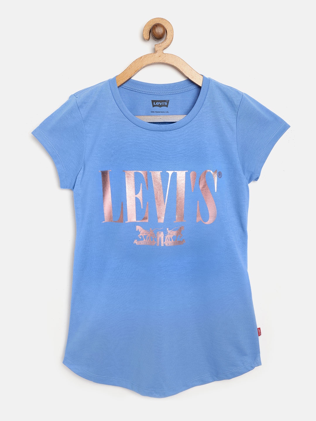 

Levis Girls Blue & Rose-Golden Brand Logo Print Round Neck T-shirt