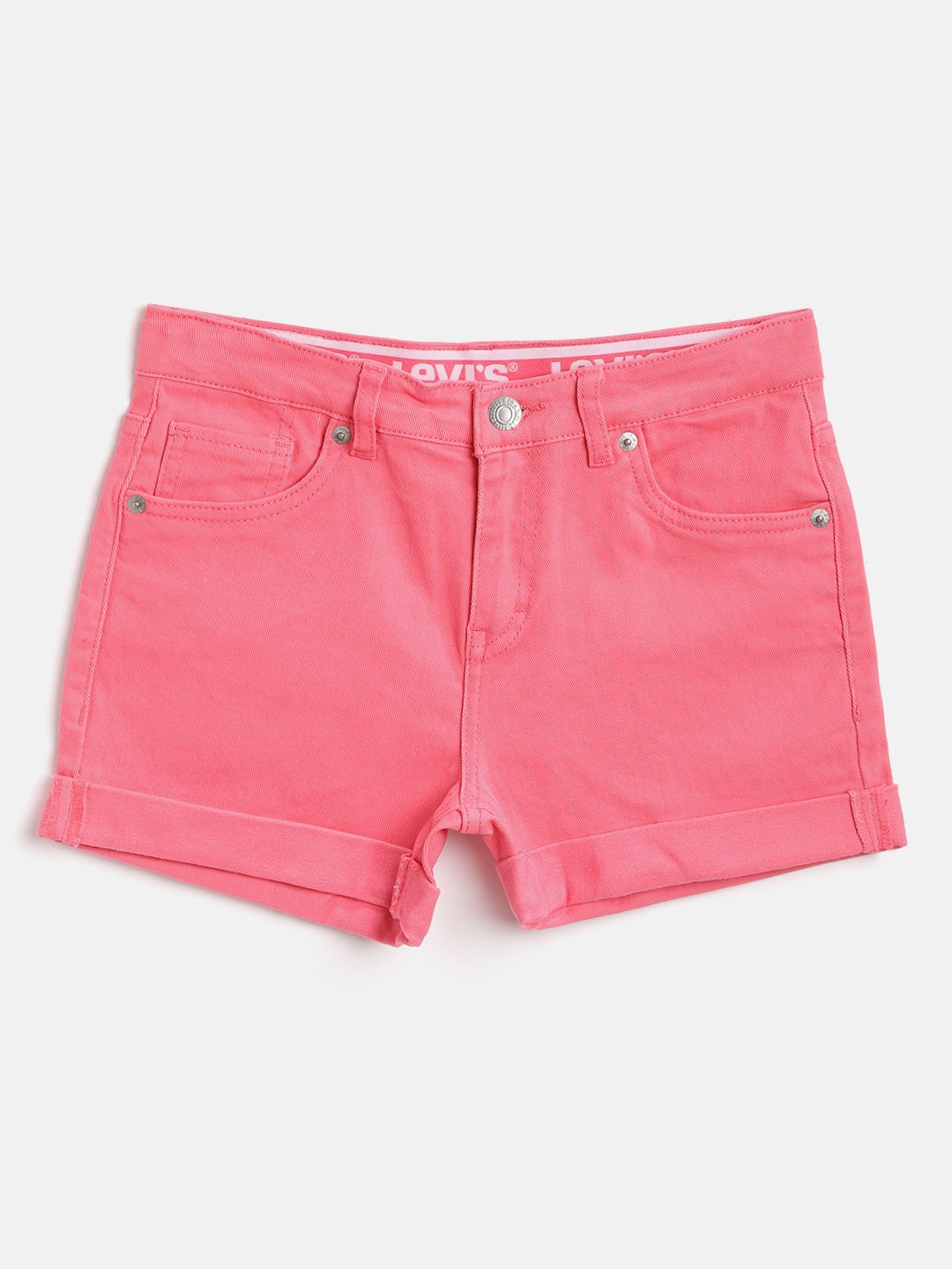 

Levis Girls Pink Solid Girlfriend Slim Fit Denim Shorts