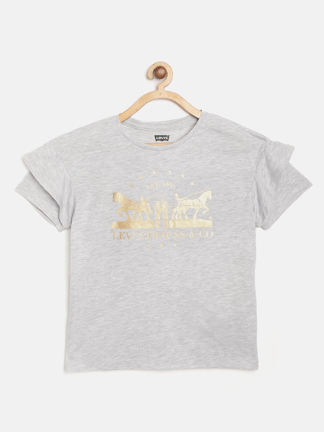 

Levis Girls Grey Melange & Golden Brand Logo Print Top