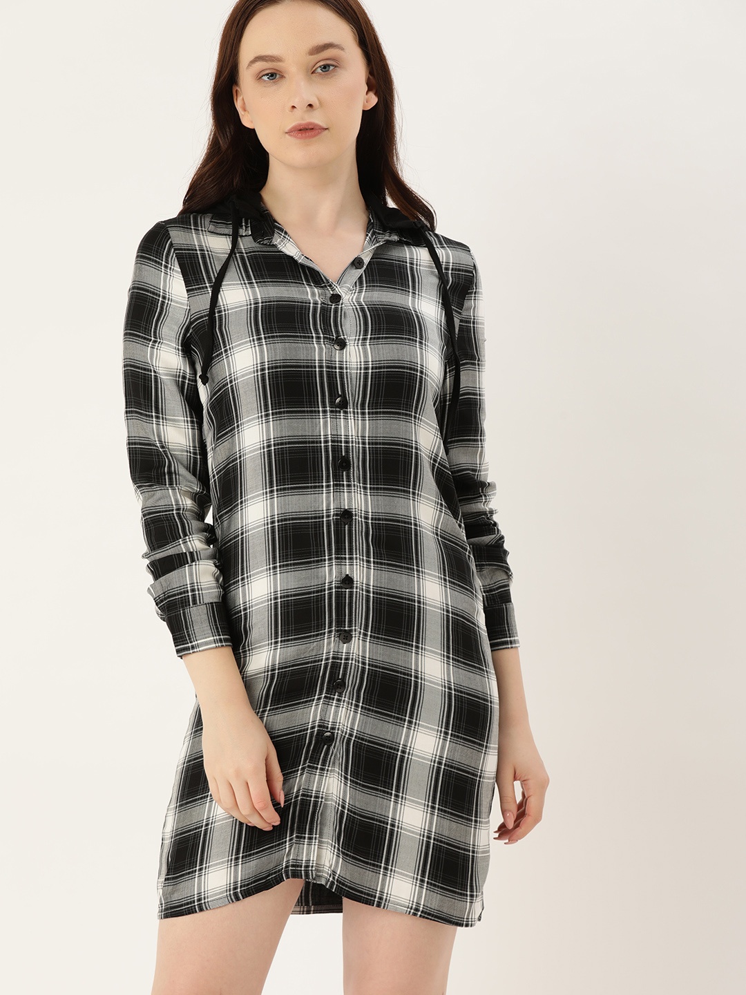 

Lee Cooper Women Black & White Checked Shirt Dress