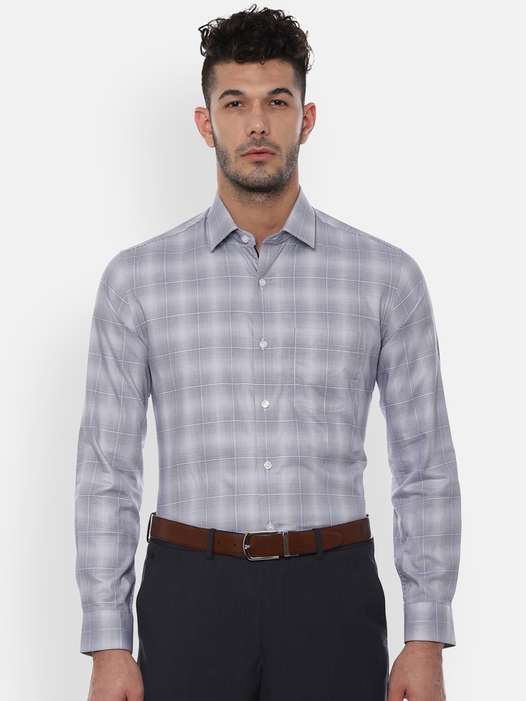 

Louis Philippe Men Grey Slim Fit Checked Formal Shirt