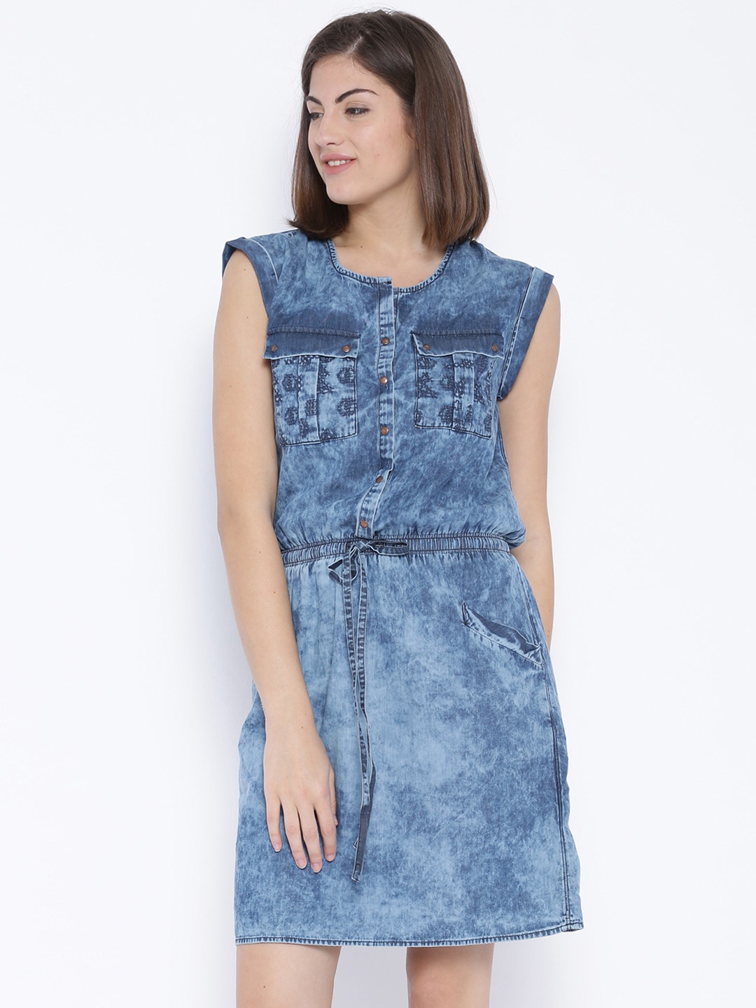 

Tokyo Talkies Blue Washed Denim Fit & Flare Dress