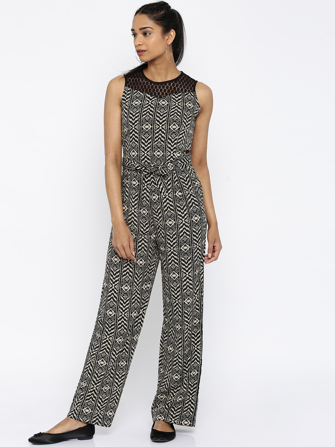 

Tokyo Talkies Beige & Black Printed Jumpsuit